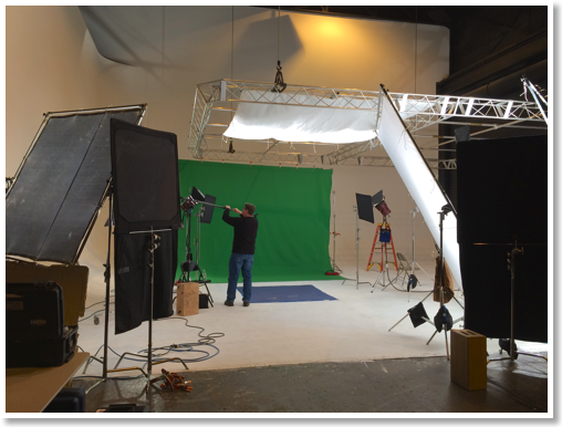 Fresh Coast Productions RDI Stages green screen rigged with lighting